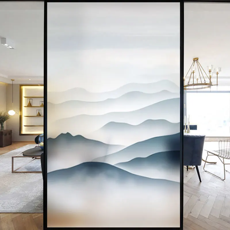 

Декоративная пленка для окон для конфиденциальности, китайская пейзажная живопись, наклейки на окна, без клея, статическая липкая матовая о...