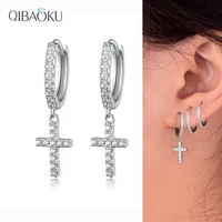 925 sterling silver hoop earrings cross white zircon earrings for women gift pendant cross earrings fine ear jewelry