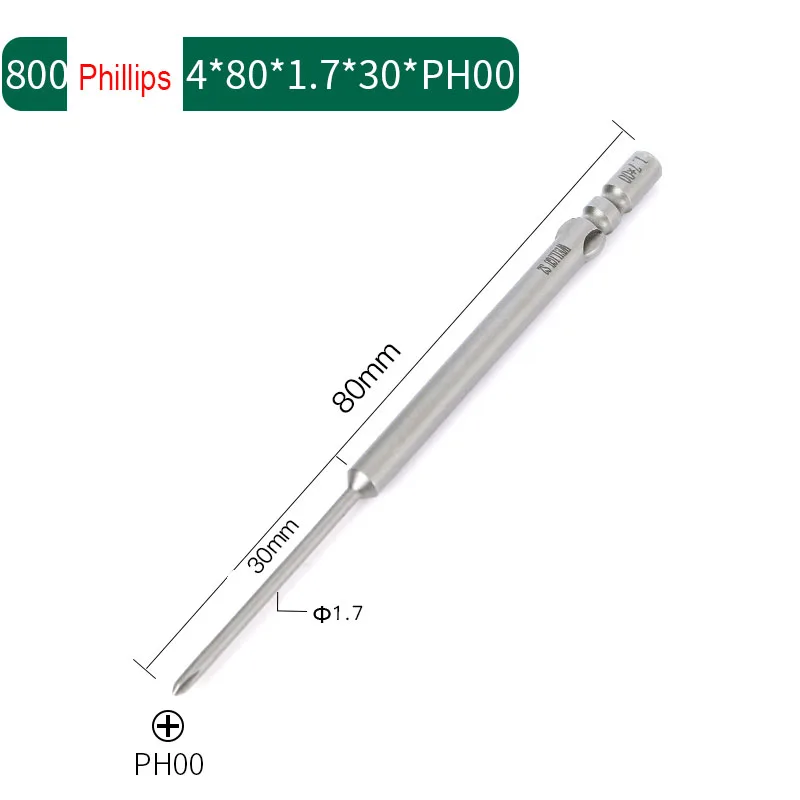 10 шт., 80 мм, полная длина, магнитная 800, с круглым хвостовиком, электрическая крестовая отвертка, биты для крестовой отвертки PH00 или PH0 PH1 PH2