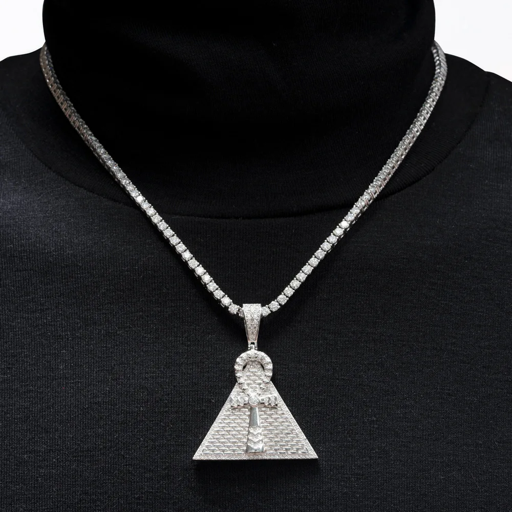 Moissanite Egyptian Cross Pyramid Pendant Necklace For Men S925 Silver Iced Out Necklaces Women Jewelry Pass Tester With GRA