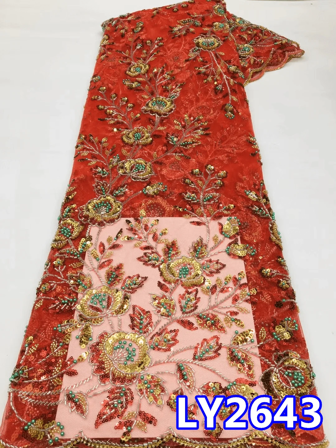 

New African Groom Sequins Lace Fabric 2023 High Quality Heavy Beads Embroidery French Tulle Lace Nigerian Wedding Sewing PL424-5