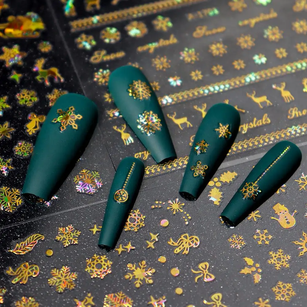 

1Kit Christmas Nail Stickers 3D Santa Claus Elk Tree Self Adhesive Sliders Santa Claus Elk Tree Self Adhesive Manicure Sliders *