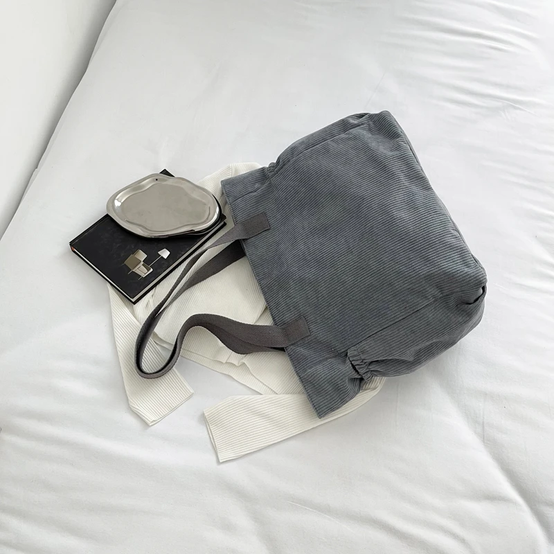 Corduroy Shoulder Bags Women Large Capactiy Cloth Casual Totes Japan And Korea Style Handbags Solid Color Simple Packages