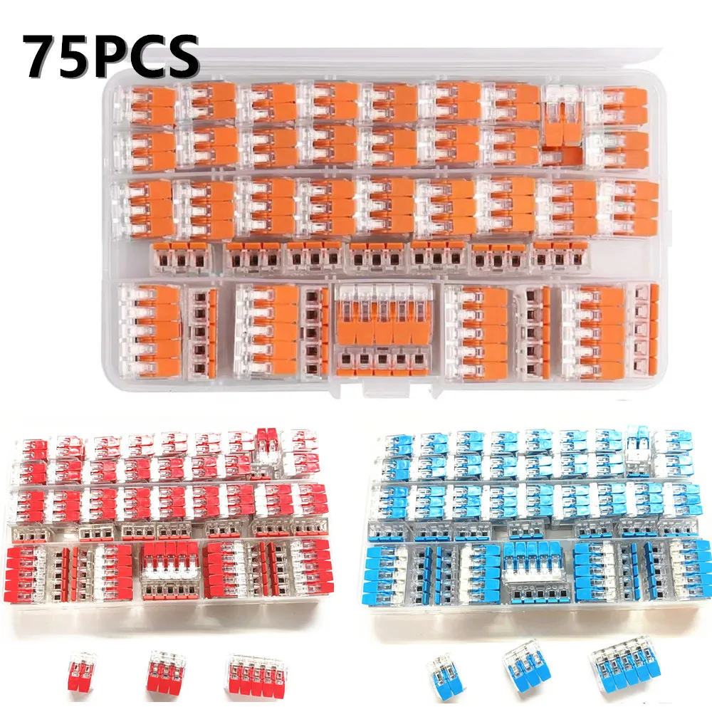

75PCS For 221 Electrical Connectors Wire Block Clamp Terminal Cable Reusable Quick Home Wire Terminal Set