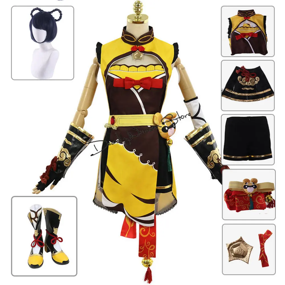 

Genshin Impact Xiangling Cosplay Costume Head Chef Outfit Halloween Party Xiang Ling Cosplay Wig Shoes Bear Anime Sexy Dress XXL