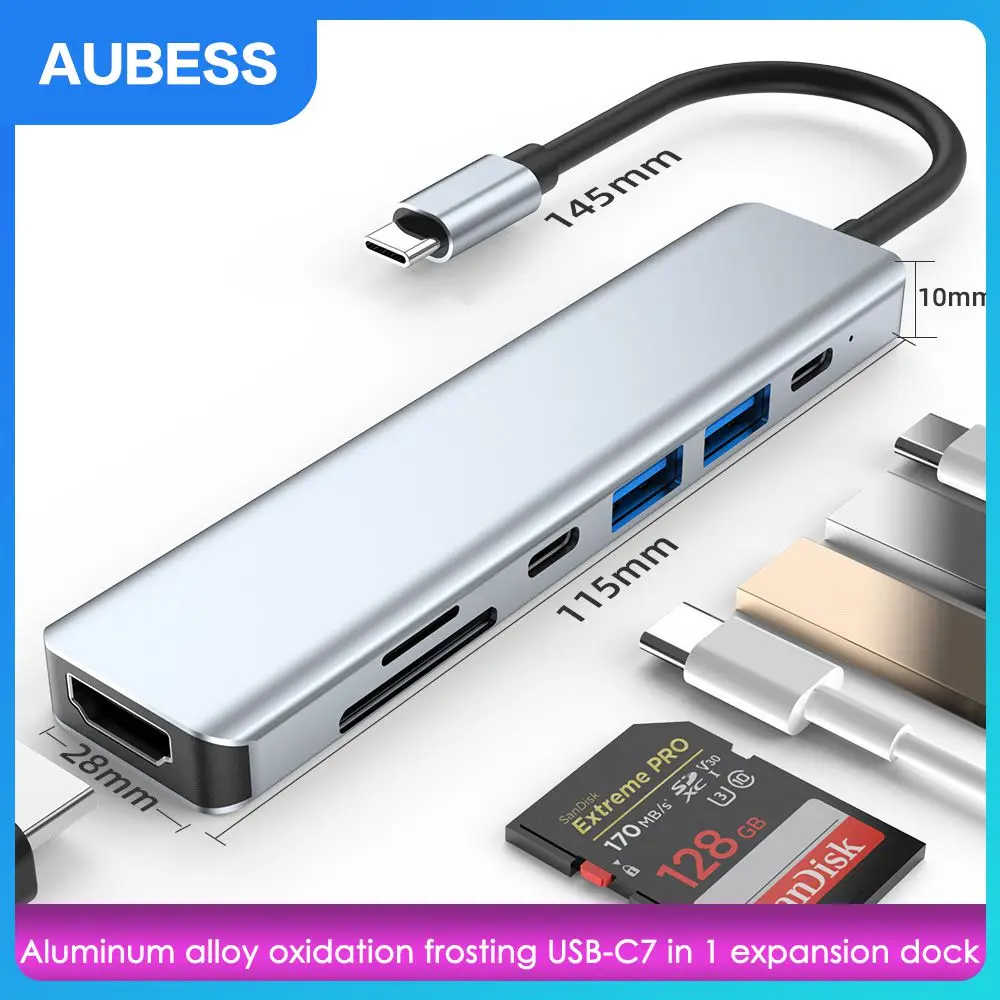 

Usb Transfer Rate 5gbps 7-port Expansion 7-in-1 Expansion Dock -4k Output Usb Hub Frosted Texture Adapter Port Card Reader