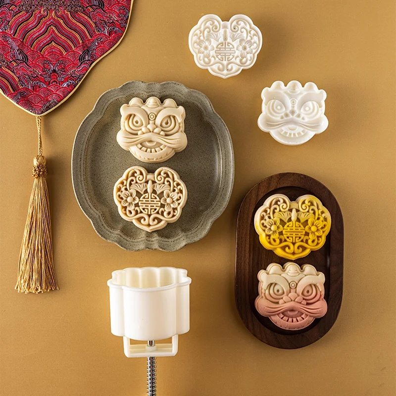 

3D Mooncake Mold 50g/75g National Tide Style Lion Patterns Mooncake Molds Press Cookie Mould for Mid-Autumnfond fondant molds