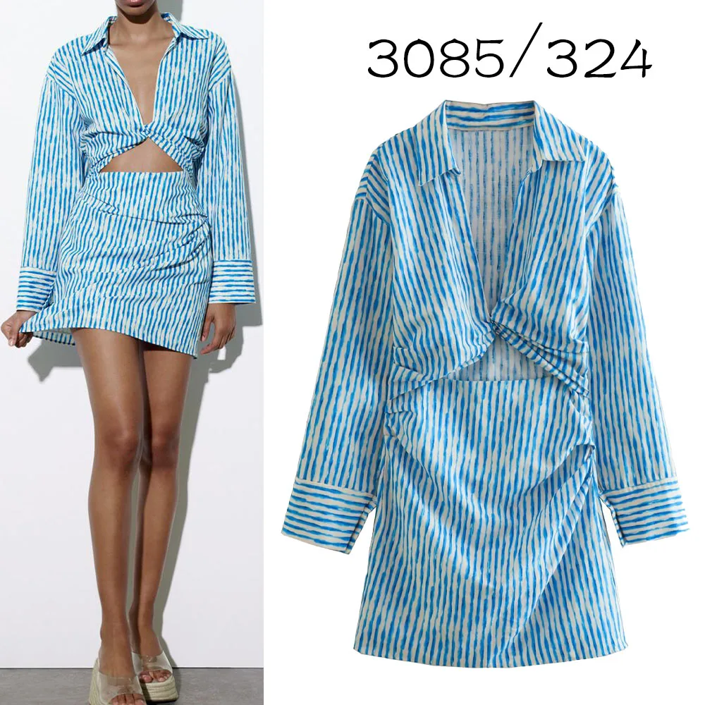 

New women's casual temperament fashion 2023 sexy thin linen dress with open design stripes 3085324