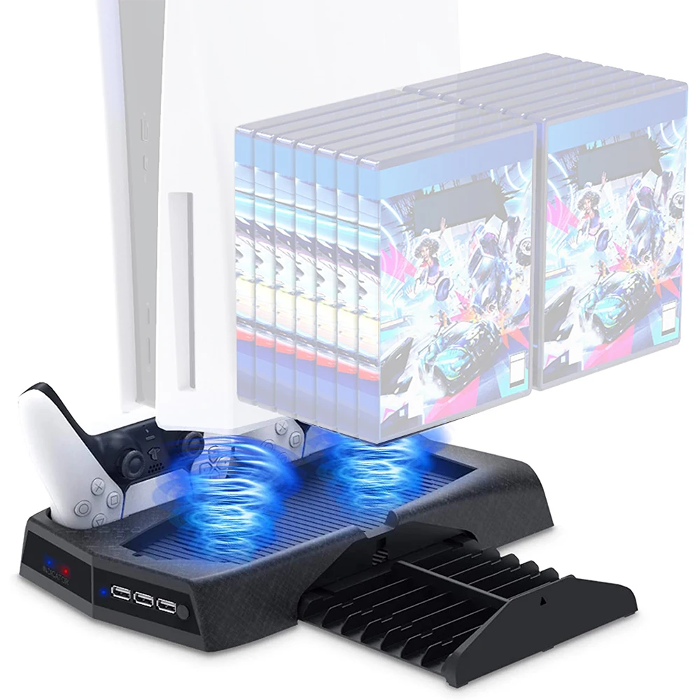 

New for Playstation 5 PS5 Stand Cooling Fan Station Auarte Controller Charging Dock Station with Cooler Vertical Stand