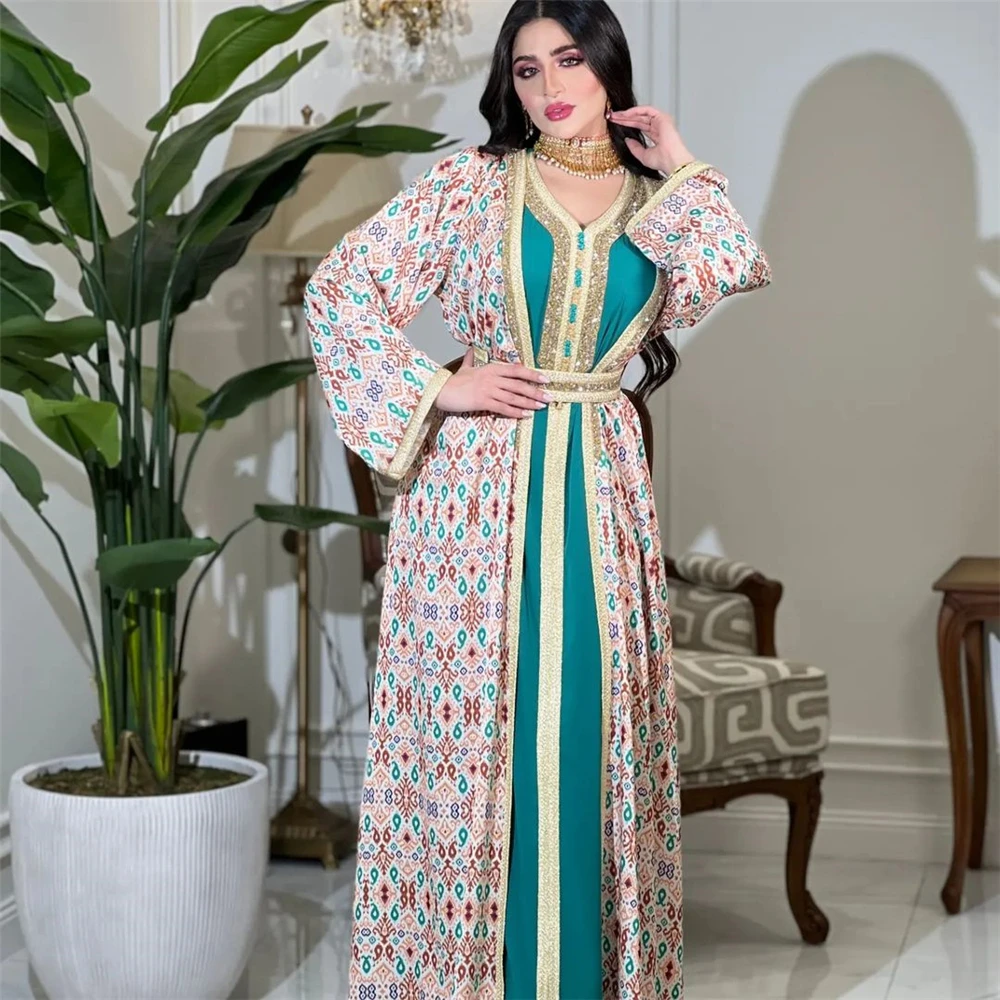 

Eid Al Adha Diamonds Evening Party Dresses for Women Muslim Gown Saudi Arabic Robe Dubai Kaftan Abaya Morocco Caftan Jalabiya