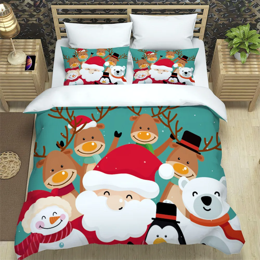 

Christmas Bedding Set 3D Santa Elk Duvet Cover Bed Linens Full Twin Single 2/3PCS Kids Bedroom Quilt Comforter Cover Pillow Case