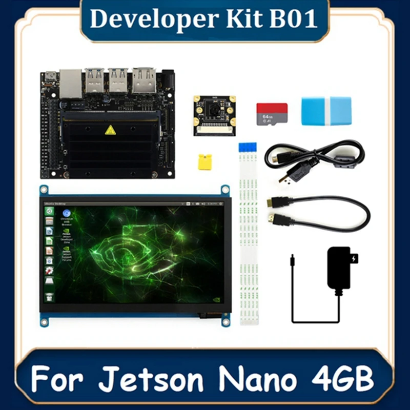 

Для программируемого робота Jetson Nano 4 Гб, Встроенная плата глубокого обучения + 7-дюймовый сенсорный экран IMX219, камера «сделай сам», вилка стан...