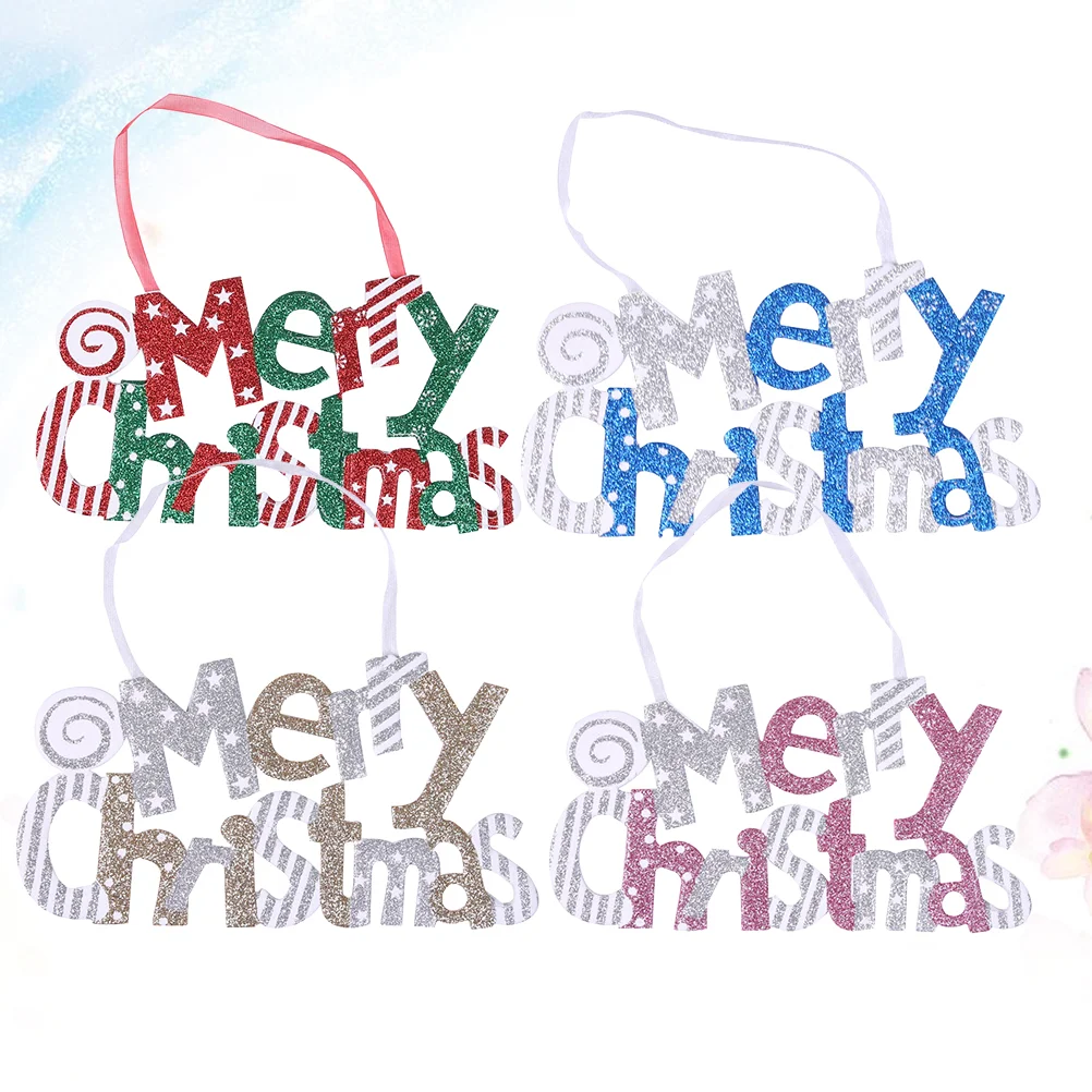 

4pcs Hanging Sign Glitter Letter Sign Hanging Decoration Accessary for Christmas