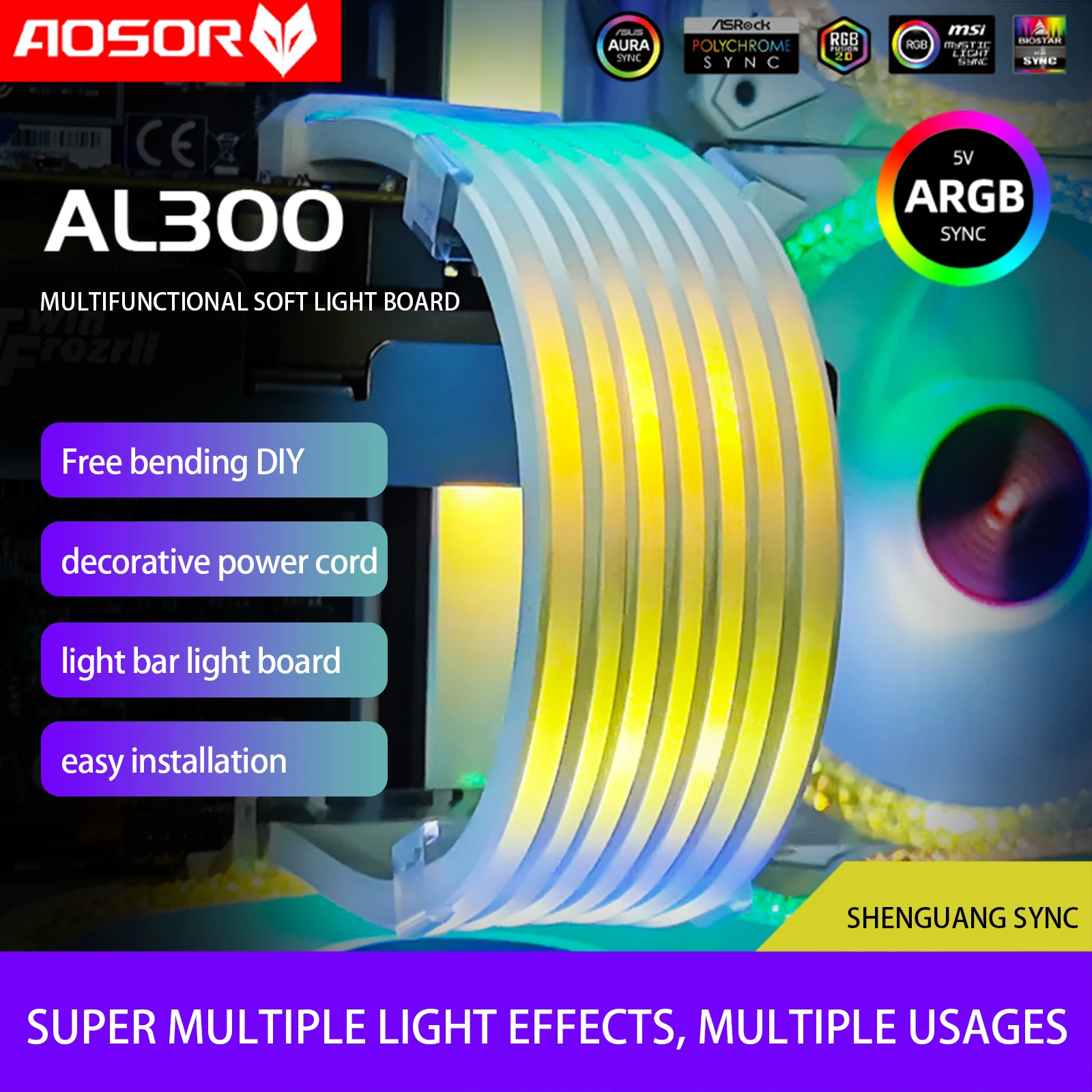 

COOLMOON AOSOR Flexible Light Bar PC Backlight Flexible Lamp Strip 5V ARGB Aura Sync Flexible LED Light Bendable DIY for Chassis