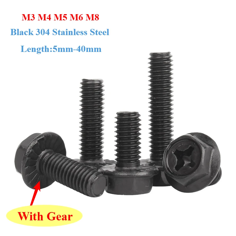 

Фланцевые болты M3 M4 M5 M6 M8 черные из нержавеющей стали 304 5-40 мм