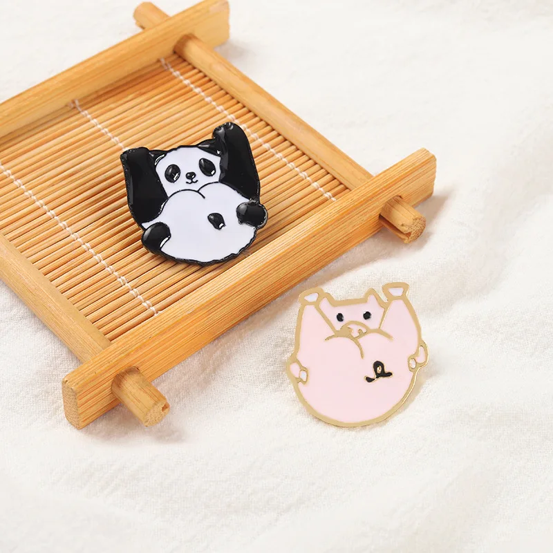 

Cute Black And White Panda Enamel Naughty Pin Action Brooch Lapel Emblem Cartoon Book Bag Jewelry Wholesale Personalized Gift