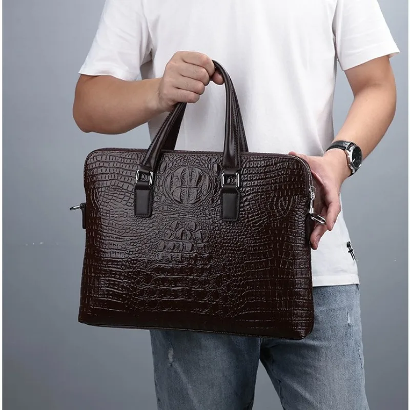 Laptop Bag Men's Briefcase New Business Men's Computer Bag 14 Inches Crocodile Pattern Handbag Shoulder For Office Commute