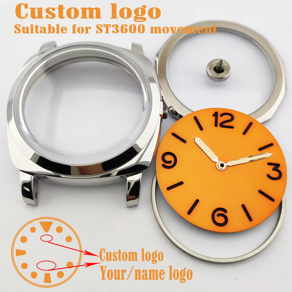 

DIY Пользовательский логотип часы циферблат 45 мм ETA6497 Спортивная стандартная нержавеющая сталь деталь для мужских ручных часов детали для за...