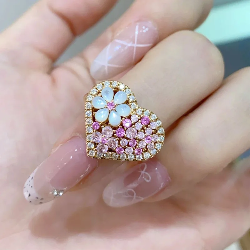 Фото CAMEO розовое и белое кольцо с бриллиантом Beimu Flower Love Heart для женщин, серебро 925 пробы, позолоченное, элитные ювелирные изделия, подарочные аксессуары №4