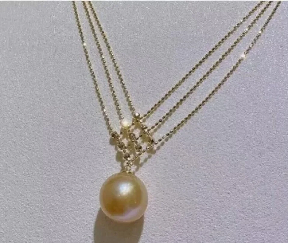 Великолепное ожерелье AAAAA 10-11 мм кулон с золотым жемчугом южного моря 18 дюймов 1