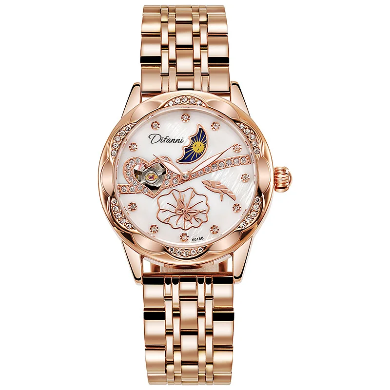 

Ladies Automatic Mechanical Watch Women's Rose Gold Stainless Steel Wrist Watch Fashionable Classic Clock Montre Femme