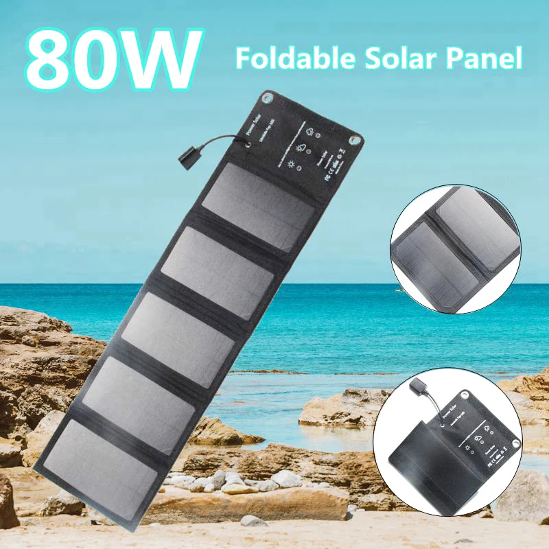 80 واط لوحة طاقة شمسية USB5V شاحن شمسي قابل للطي مقاوم للماء البطارية الشمسية للتخييم في الهواء الطلق المشي لمسافات طويلة المحمولة الهاتف خزان ط...