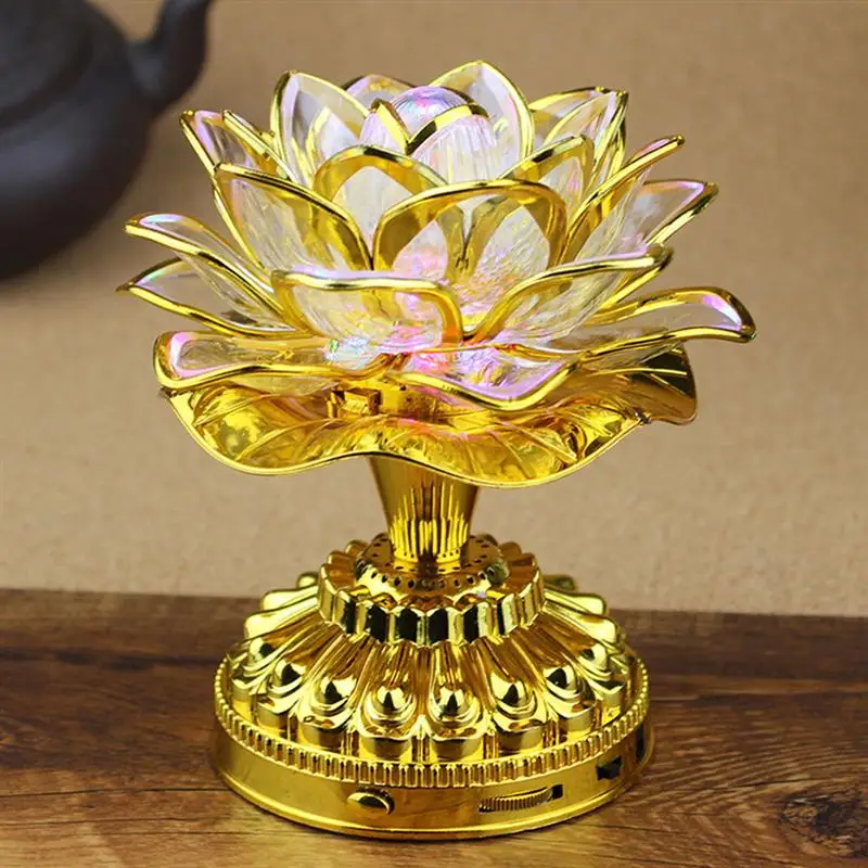 

1pc Lotus Shaped Lamp LED Lamp Ornament Desktop Light LED colorful Buddha lamp lotus lamp(Golden)
