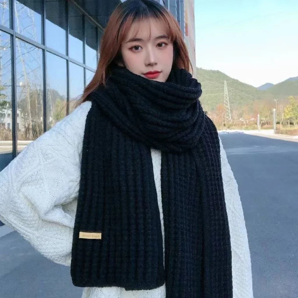

2023 японский однотонный вязаный шерстяной осенне-зимний утолщенный теплый весенне-осенний Универсальный шарф для женщин