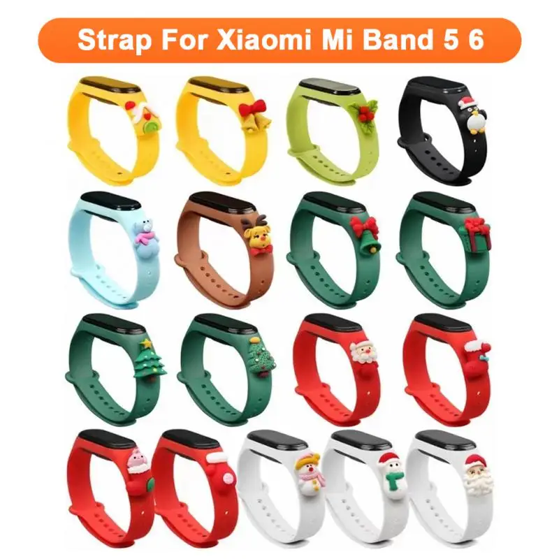 

Силиконовый ремешок для Xiaomi Mi Band 5 6, сменный Браслет для наручных часов Mi Band 5 6, украшения, подарок на Рождество