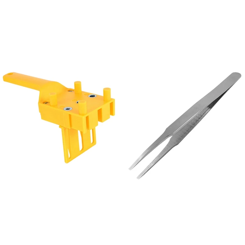 

1 Pcs Woodworking Dowel Jig 6 8 10Mm Drill Guide Metal Sleeve & 1 Pcs Flat Tipped Metal Silver Tone Tweezers