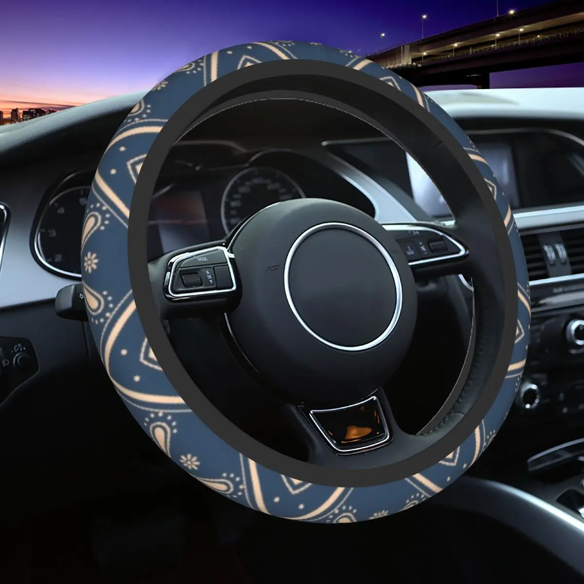 

Midnight Paisley Steering Wheel Covers Universal 37-38cm Girls Floral Texture Steering Wheel Protector for SUV Car Accessories