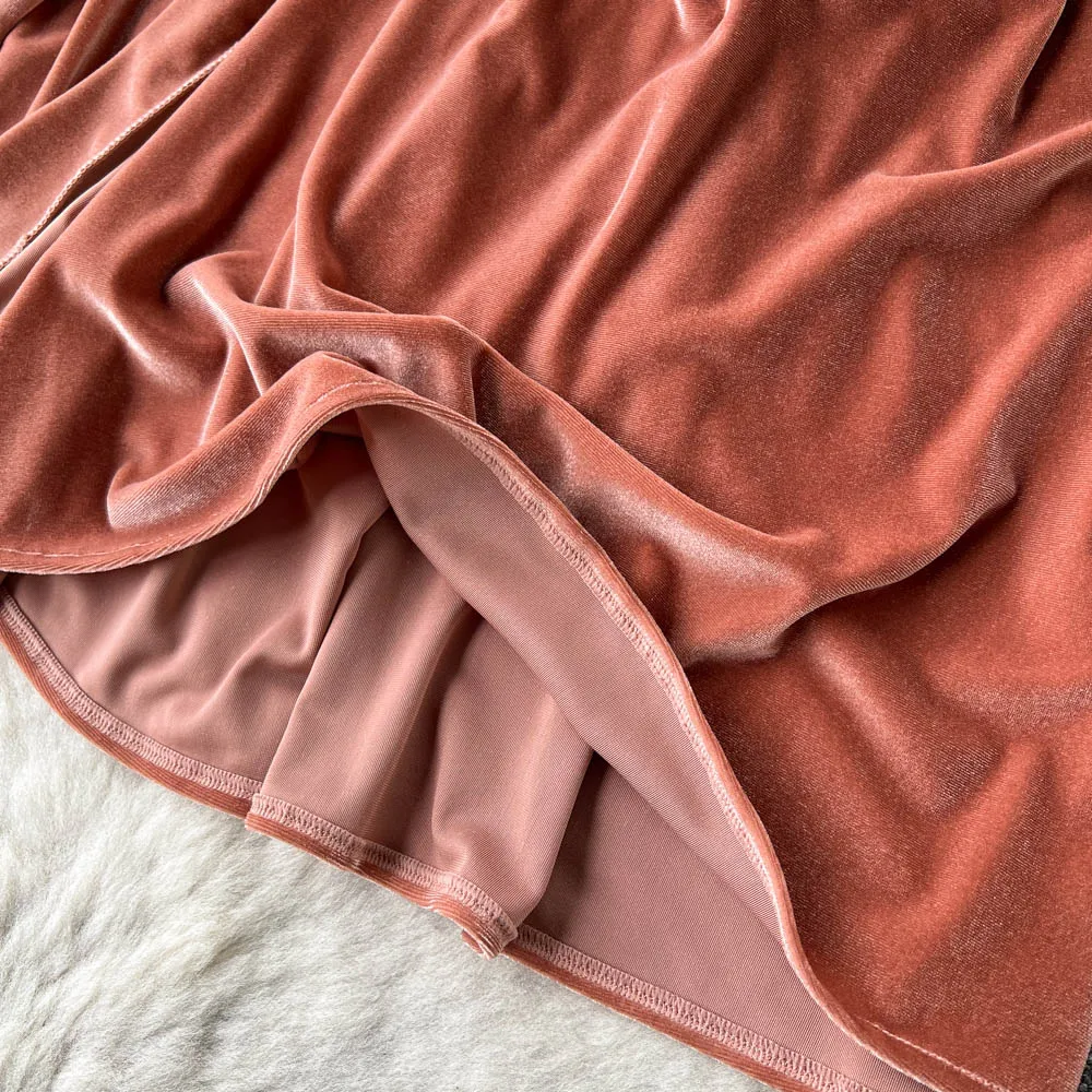 Velvet pajamas suit female spring and autumn style sexy wipe chest suspender skirt long shawl cardigan two-piece set