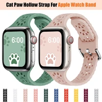 cat paw hollow breathable strap for apple watch band 45mm 41mm 44mm 40mm 42mm 38mm silicone bracelet iwatch series 7 6 5 4 3 se