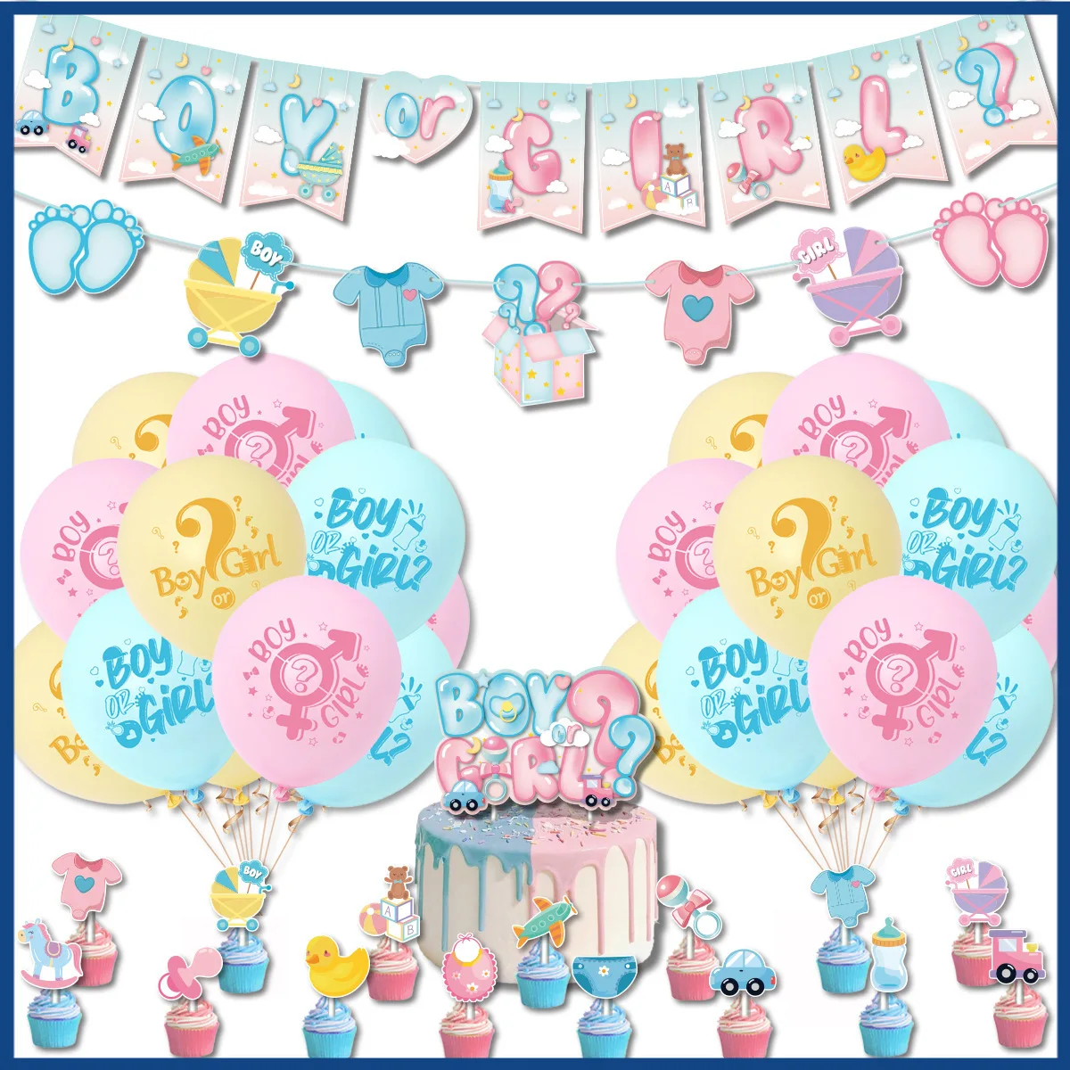 

Gender Reveal Theme Party Boys and Girls Pull Flag Balloons Set baby shower Birthday Party Decorations