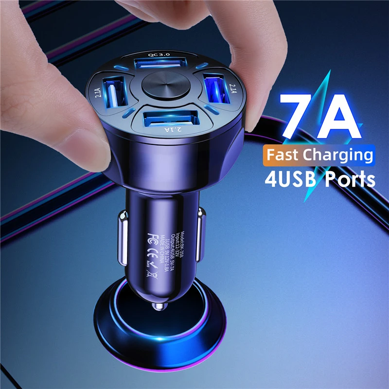 

USB Charger 7A 48W 4 port Quick Charge 3.0 4.0 Universal Fast Charging For iphone 11 Pro Samsung a31 Car Cigarette Adapter