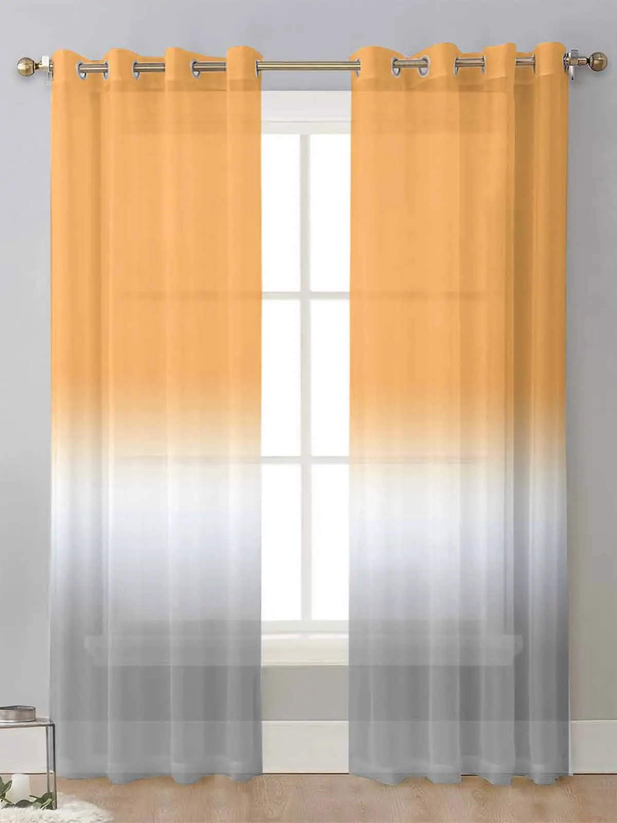 

Orange White Gray Gradient Sheer Curtains For Living Room Window Transparent Voile Tulle Curtain Cortinas Drapes Home Decor