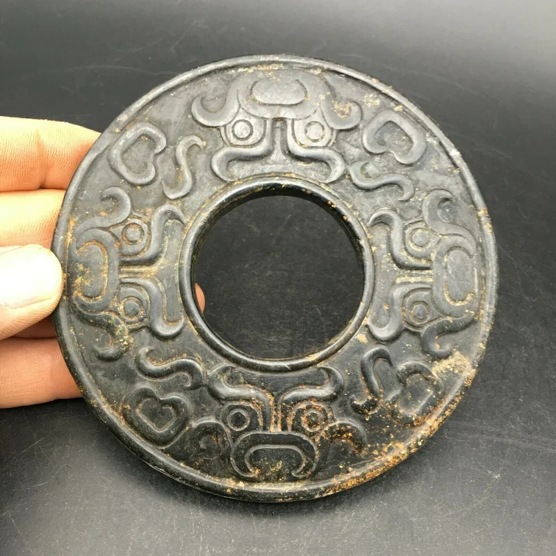 

Chinese Meteorite Jade Carving the Beast Face of Hongshan Culture BI (Disc)， c857