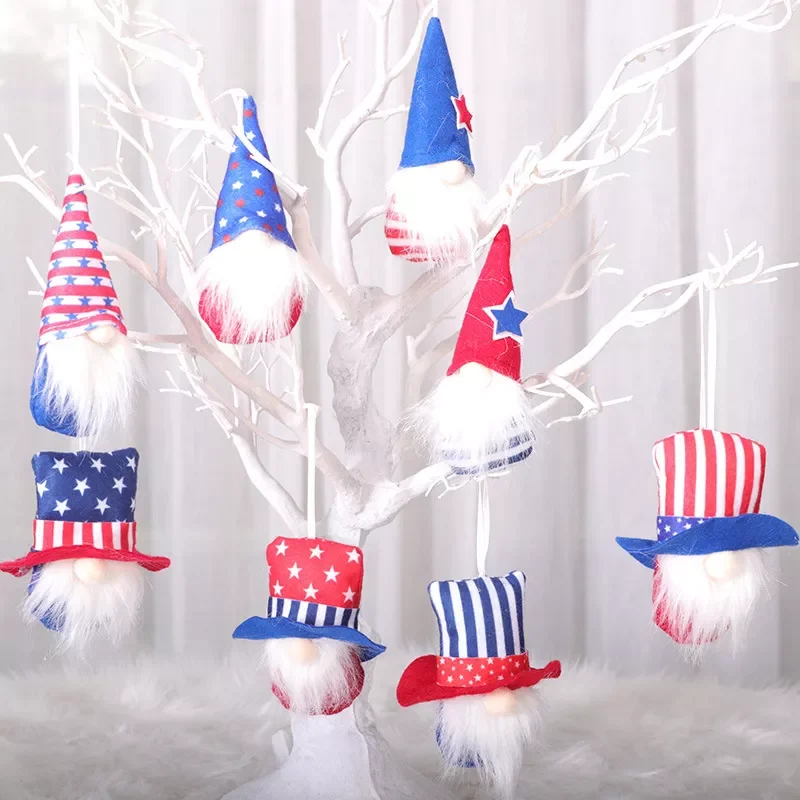 

NEW2023 4pcs/set Party Decoration July Fourth American Independence Day Faceless Forest Old Man Doll Gift Five-pointed Star Hang