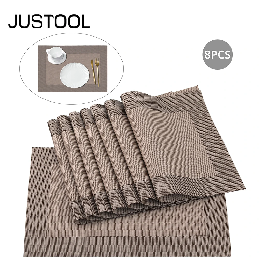 

JUSTOOL 8PCS PVC Placemats Washable Foldable Heat Insulation Dining Table Place Coaster Mats Anti Slip Protecting Table Surface