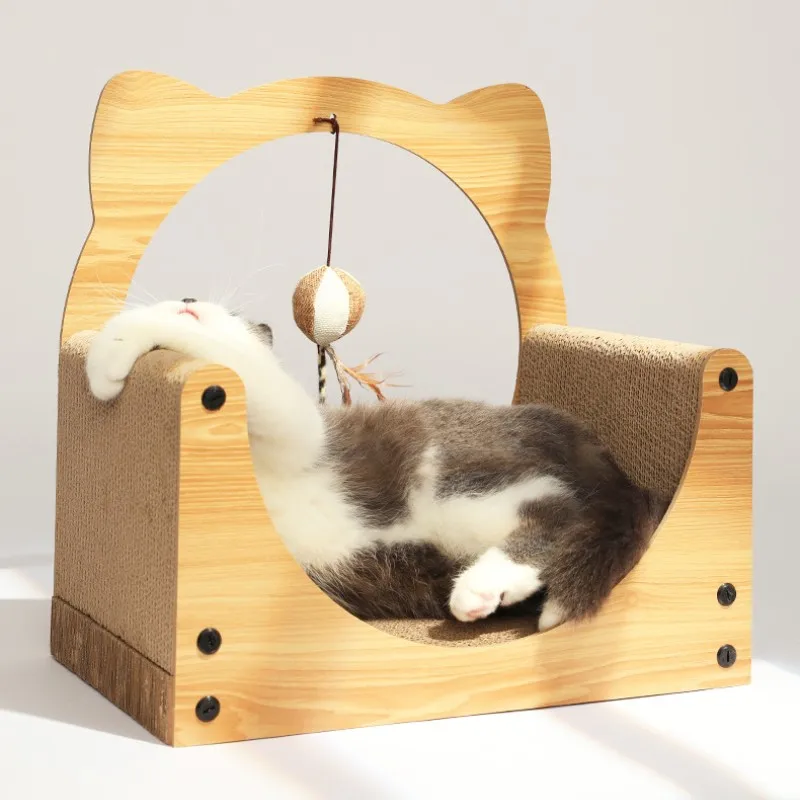 

High Quality Corrugated Paper Pet Scratching Board Assembled Cat Sofa Small Bed Interactive Toy With Bell