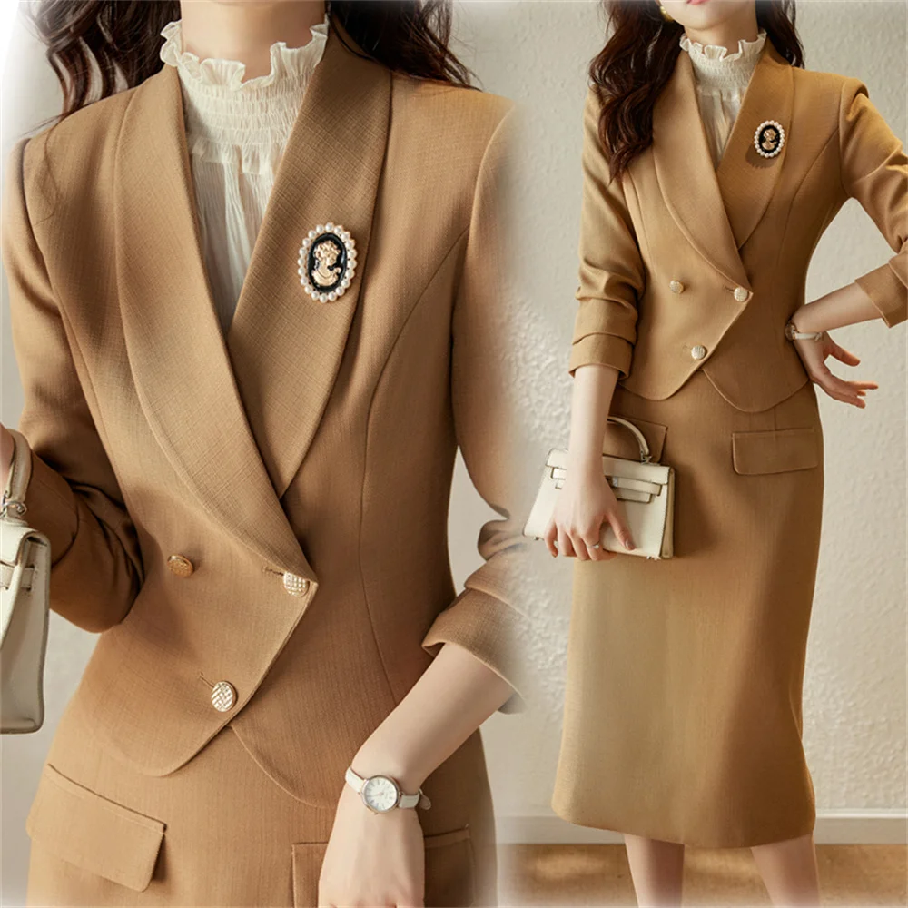 Women's Suit 2023 New in Hot Korean Casual Business Jacket Short Sets Elegant Formal Office Ladies 2 Piece Suit with Skirt