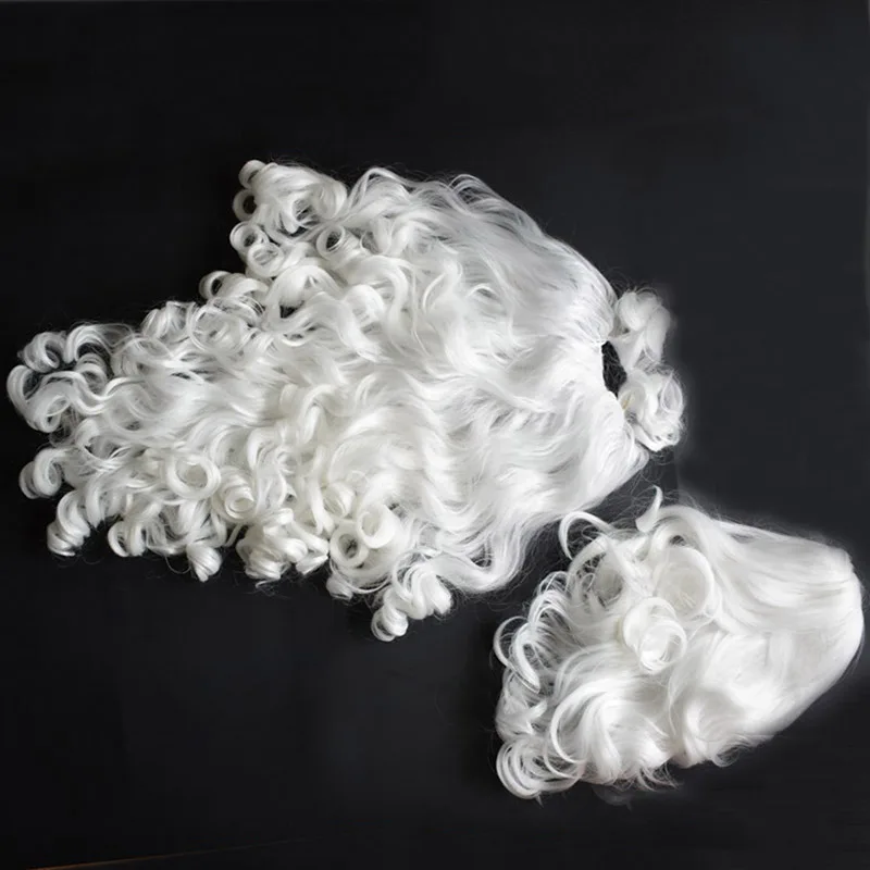 60cm Christmas Santa Claus Beard Wig Synthetic Hair Short Cosplay Men Wizard White Hairpiece Accessories New Year Hat Gift
