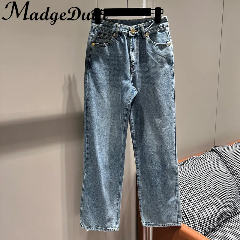 

Женские прямые свободные джинсы MadgeDutti на раннюю весну 12,28, с карманами сзади, в стиле вареного искусства, с надписью, 2023