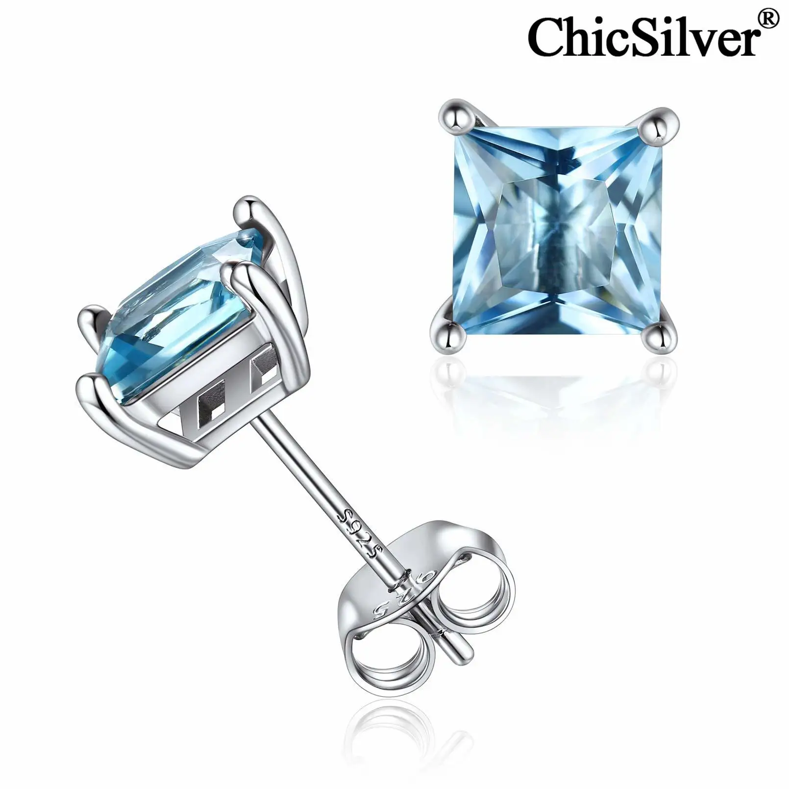 

ChicSilver Princess Cut Birthstone Stud Earrings 925 Sterling Silver Tiny Dainty Sparkling Birthday Gemstone Jewelry for Women