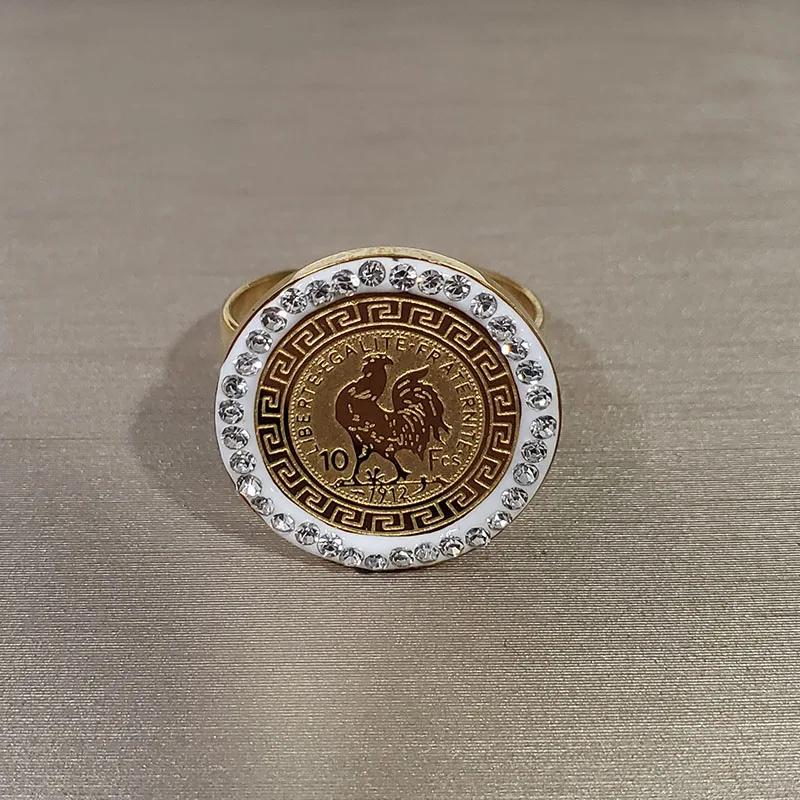 Нержавеющая сталь 316L золотой узор петуха толстая цепочка браслет с кристаллами и