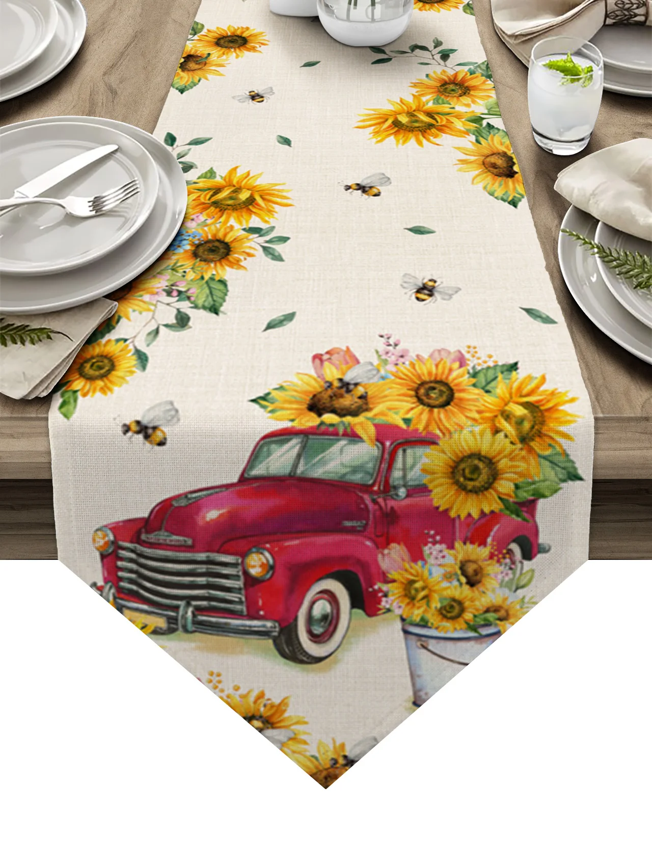 

Retro Country Style Sunflower Truck Table Runners Wedding Table Decoration Tablecloth Holiday Party Dining Decor Table Cover