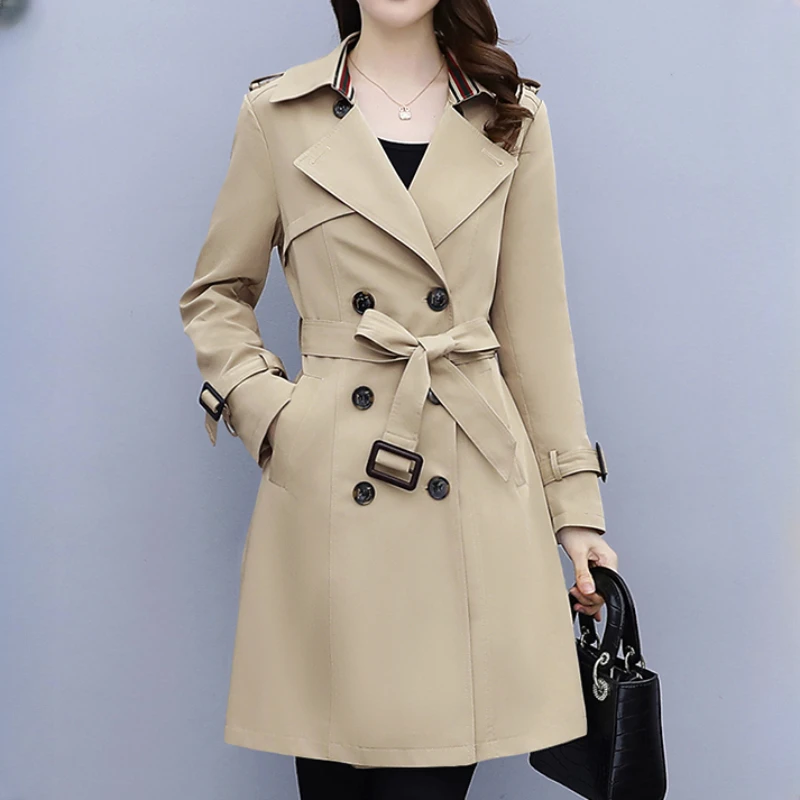 

Trench Coat Women Korean Fashion Belt Windbreaker Suit Collar Long Sleeve Trench Coat for Women OL Autumn Clothes Long Jackets