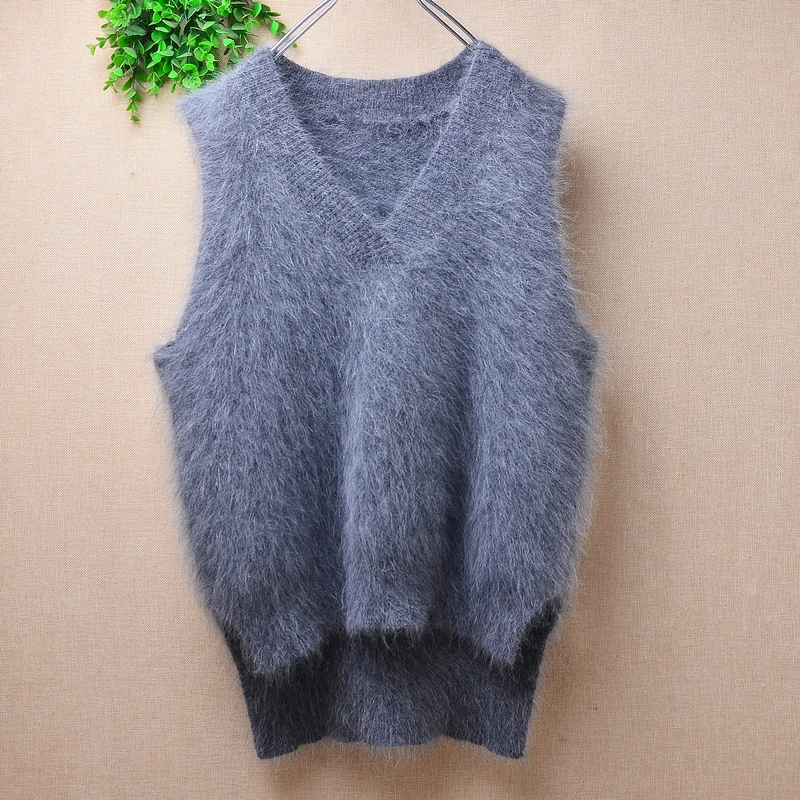Женский осенне-зимний вязаный свитер без рукавов с V-образным вырезом