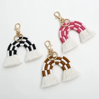 bohemian hand woven keychain bag small pendant diy fashion tassel checkerboard key accessories pendant