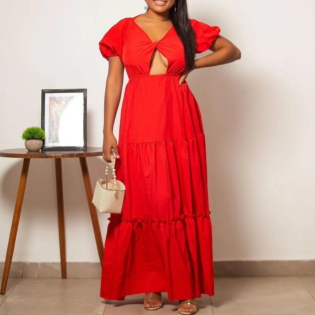 

Женское длинное платье с каскадными оборками, элегантное платье макси с V-образным вырезом, открытой спиной и шнуровкой, шикарное вечернее п...